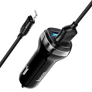 Адаптер Автомобильный с кабелем Hoco Z40 Superior 2USB/5V/2.4A (USB/Lightning) (black)