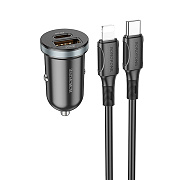 Адаптер Автомобильный с кабелем Borofone BZ22 Scenery PD30W+QC3.0 USB/Type-C/5V/3A (Type-C/Lightning) (black)