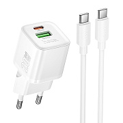 Адаптер Сетевой с кабелем Hoco N65 PD+QC3.0 USB/Type-C 20W (Type-C/Type-C) (white)