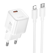 Адаптер Сетевой с кабелем Hoco N66 Ingenious PD Type-C 3A/35W (Type-C/Lightning) (white)