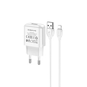 Адаптер Сетевой с кабелем Borofone BA64A USB 2,1A/5W (USB/Lightning) (white)