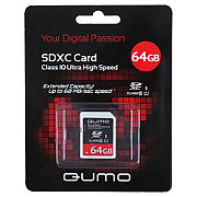 Карта флэш-памяти MicroSD 64 Гб Qumo +SD адаптер (class 10) UHS-1