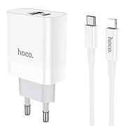 Адаптер Сетевой с кабелем Hoco C80A Rapido PD QC3.0 USB/Type-C 3A/20W (Type-C/Lightning) (white)