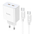 Адаптер Сетевой с кабелем Hoco C108A PD 2*Type-C 35W (Type-C/Type-C) (white)