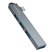 Хаб Type-C Borofone FH1A 4-in-1 (Type-C to USB2.0*3+USB3.0) (metal gray)