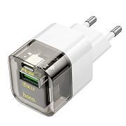 Адаптер Сетевой Hoco C131a* USB/Type-C 30W (transparent black)