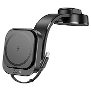 Держатель автомобильный Hoco SafeMag+беспроводная зарядка HW24 SafeMag на приборную панель 15W (black)