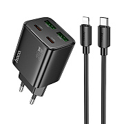 Адаптер Сетевой с кабелем Hoco N55 2Type-C/2USB 3A/20W (Type-C/Lightning) (black)