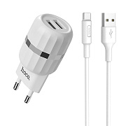 Адаптер Сетевой с кабелем Hoco C41A 2USB 2,4A/10W (USB/Type-C) (white)