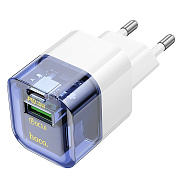 Адаптер Сетевой Hoco C131a USB/Type-C 30W (transparent blue)