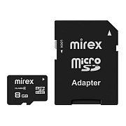 Карта флэш-памяти MicroSD  8 Гб Mirex +SD адаптер (class 4)