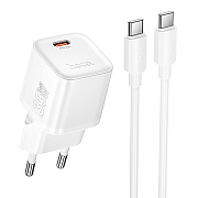 Адаптер Сетевой с кабелем Hoco N66 Ingenious PD Type-C 3A/35W (Type-C/Type-C) (white)