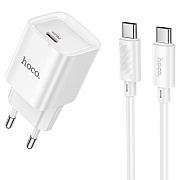 Адаптер Сетевой с кабелем Hoco C146A Charm PD Type-C 20W (Type-C/Type-C) (white)