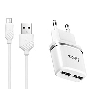 Адаптер Сетевой с кабелем Hoco C12 2USB 2,4A/10W (USB/Micro USB) (white)