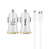 Адаптер Автомобильный с кабелем Hoco Z1 2USB/5V/2.1A+ USB- micro USB (white)
