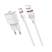 Адаптер Сетевой с кабелем Borofone BA48A Orion USB 2,1A/10W (USB/Type-C) (white)