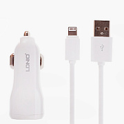 Адаптер Автомобильный с кабелем LDNiO C331 2USB (5V/3400 mA) +кабель Apple lightning (white) ..