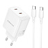 Адаптер Сетевой с кабелем Borofone BN31 Cargador PD 2*Type-C 3A/45W (Type-C/Type-C) (white)