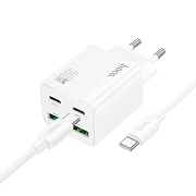 Адаптер Сетевой с кабелем Hoco N56 2Type-C/2USB 3A/30W (Type-C/Type-C) (white)