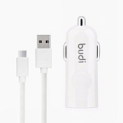 Адаптер Автомобильный с кабелем budi M8J062M 1USB/5V/2.4A +micro USB (white)