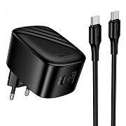 Адаптер Сетевой с кабелем Hoco CS102A USB/Type-C 30W (Type-C/Type-C) (black)