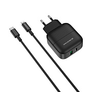 Адаптер Сетевой с кабелем Borofone BA46A Premium PD QC3.0 USB/Type-C 3A/18W (Type-C/Lightning) (black)