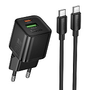 Адаптер Сетевой с кабелем Hoco N65 PD+QC3.0 USB/Type-C 20W (Type-C/Type-C) (black)