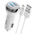 Адаптер Автомобильный с кабелем Hoco Z40 Superior 2USB/5V/2.4A +micro USB (white)