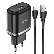 Адаптер Сетевой с кабелем Hoco N3 Special USB 3A/18W (USB/Micro USB) (black)