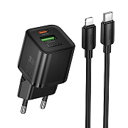 Адаптер Сетевой с кабелем Hoco N65 PD+QC3.0 USB/Type-C 20W (Type-C/Lightning) (black)