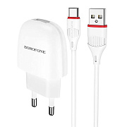 Адаптер Сетевой с кабелем Borofone BA49A Vast USB 2,1A/10W (USB/Type-C) (white)