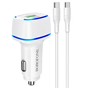 Адаптер Автомобильный с кабелем Borofone BZ14A Mercury USB/Type-C/5V/3.4A PD+QC3.0 Type-C/Type-C (white)