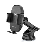 Держатель автомобильный Borofone зажим+беспроводная зарядка BH214 лобовое стекло, приборная панель 15W (black)