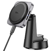 Держатель автомобильный Hoco SafeMag+беспроводная зарядка HW16 SafeMag лобовое стекло, приборная панель 15W (black metal gray)