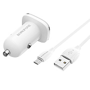 Адаптер Автомобильный с кабелем Borofone BZ12A Lasting power single port QC3.0 1USB/5V/3A +Micro USB (white)