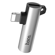 Переходник Jack 3.5 (м) / Lightning (м) - Lightning (п) Hoco LS21 1см (silver)