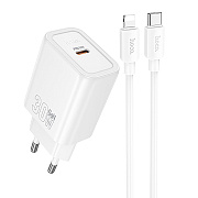 Адаптер Сетевой с кабелем Hoco N62 Gentle PD Type-C 3A/30W (Type-C/Lightning) (white)