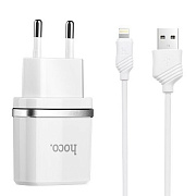 Адаптер Сетевой с кабелем Hoco C11 USB 1A/5W (USB/Lightning) (white)