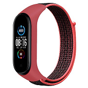 Ремешок - WB09 Xiaomi Mi Band 5/Mi Band 6 текстиль липучка (регулируемый) (black/pink)
