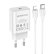 Адаптер Сетевой с кабелем Borofone BA65A Single PD QC3.0 Type-C 20W (Type-C/Lightning) (white)
