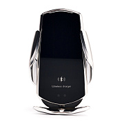 Держатель автомобильный - зажим+беспроводная зарядка Q3 (rep) в дефлектор (silver)