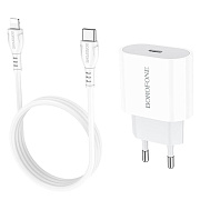 Адаптер Сетевой с кабелем Borofone BA61A Origin Type-C 2,1A/10W (Type-C/Lightning) (white)