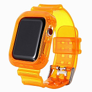 Ремешок - ApW21 Apple Watch 42/44/45/49 mm прозрачный силикон на пряжке+кейс (orange)