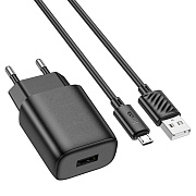 Адаптер Сетевой с кабелем Hoco C134A Solid USB 2,4A/12W (USB/Micro USB) (black)