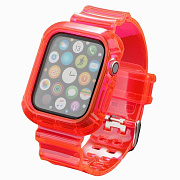 Ремешок - ApW21 Apple Watch 42/44/45/49 mm прозрачный силикон на пряжке+кейс (pink)