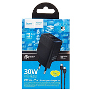 Адаптер Сетевой с кабелем Hoco CS112A USB/Type-C 30W (Type-C/Type-C) (black)