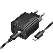 Адаптер Сетевой с кабелем Hoco N56 2Type-C/2USB 3A/30W (Type-C/Type-C) (black)