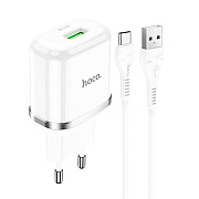 Адаптер Сетевой с кабелем Hoco N3 Special USB 3A/18W (USB/Type-C) (white)