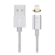 Кабель USB - Apple lightning Hoco U16 магнитный 12W 120см 2,4A  (silver)