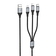 Кабель USB - Multi connector Hoco X102 3in1 12W 100см 2,4A  (black)